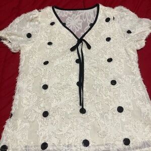 SHEIN White Lace Blouse with Black Polka Dots